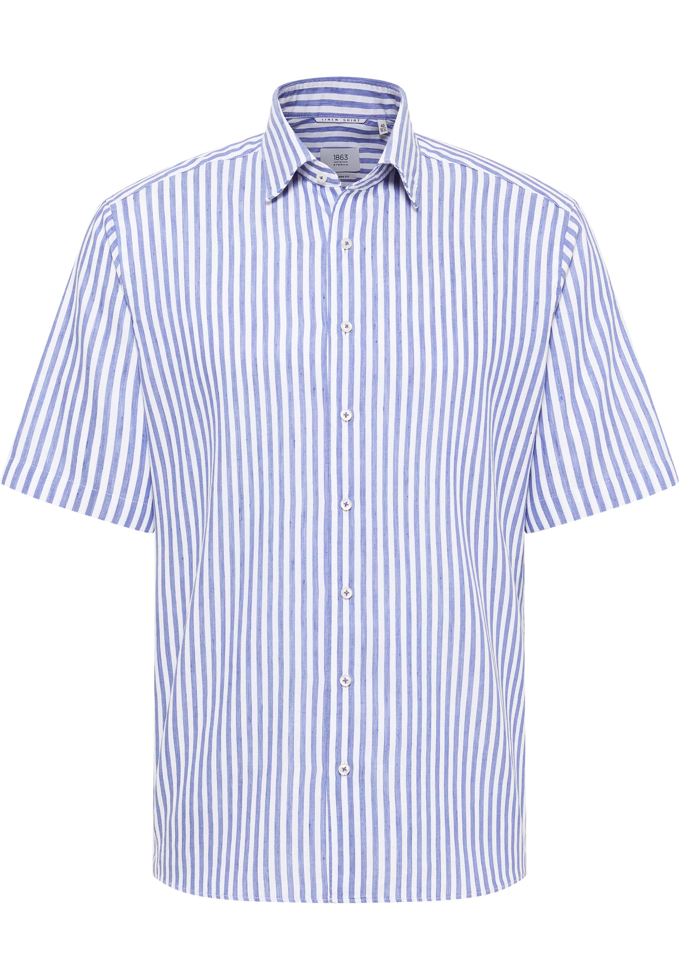MODERN FIT Linen Shirt in dunkelblau gestreift
